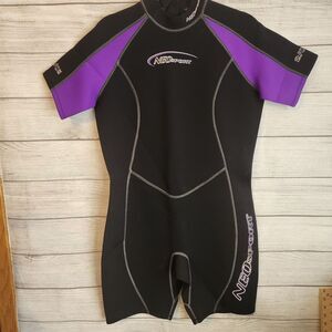 Wetsuit Womens 14 Neosport S620WB Shorty Black Purple Surfing Back Zip